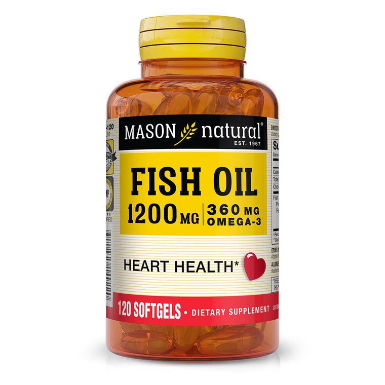 Mason Natural Fish Oil 1200mg Omega 3 Softgels Healthy Heart Supports Circulatory Function 120Ea