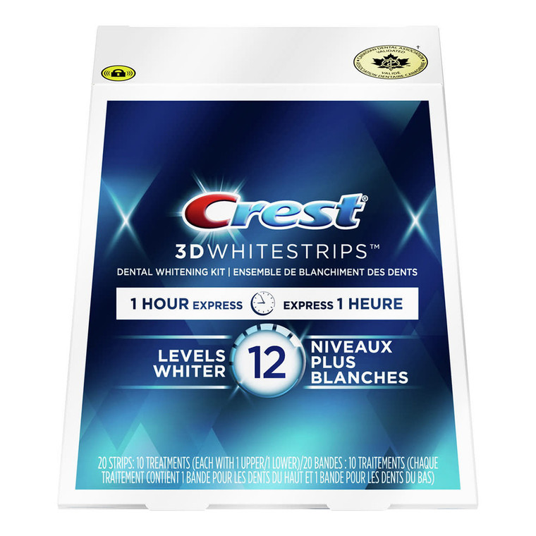 Crest 3D White Whitestrips 1 Hour Express for Whitening Teeth Quickly and Removing Surface Stains at Home 10Ea