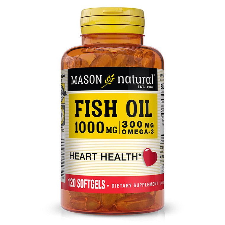 Mason Natural Fish Oil 1000mg Omega 3 Softgels Healthy Heart Supports Circulatory Function 120Ea