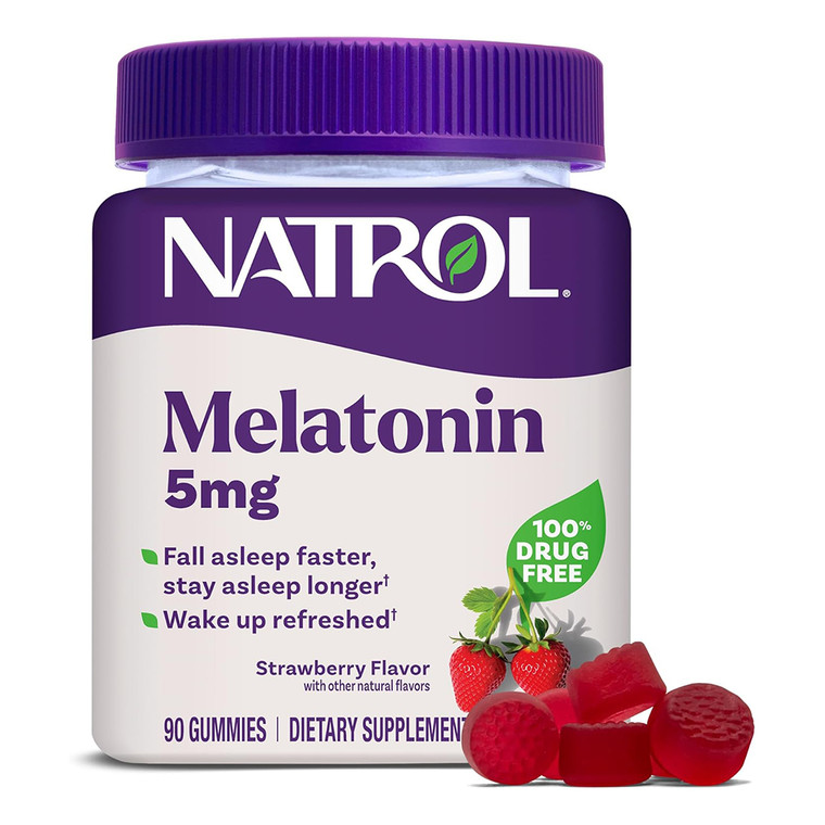 Natrol Melatonin 5mg for Faster and Longer Sleep Strawberry Flavor Gummies 90Ea