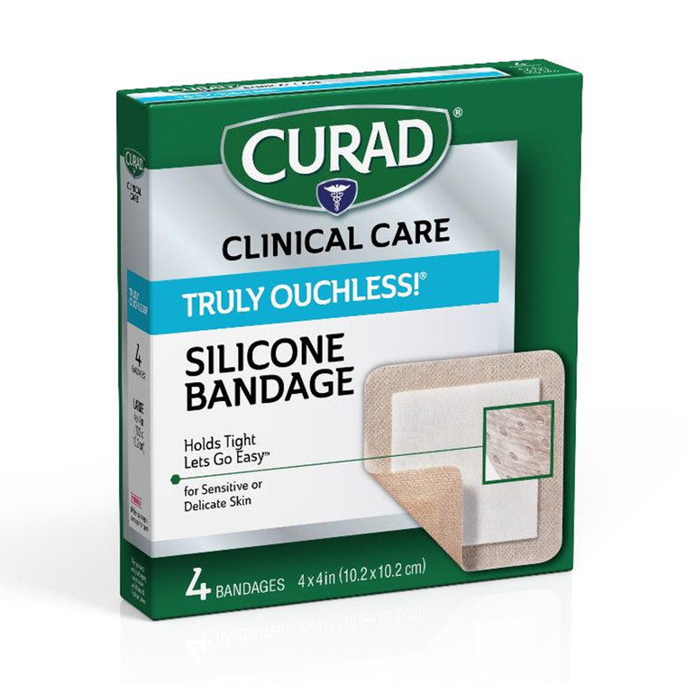 Curad Silicone Flexible Fabric Bandages 4x4 Inches, 4 Ea