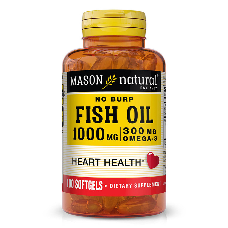 Mason Natural Fish Oil 1000mg Omega 3 No Burp Supports Healthy Heart Softgels 100Ea