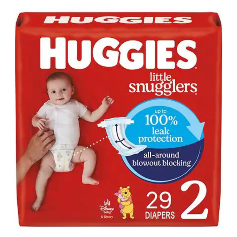 Huggies Size 2 Little Snugglers Baby Diapers for Gentle Skin and Leak Protection 29Ea