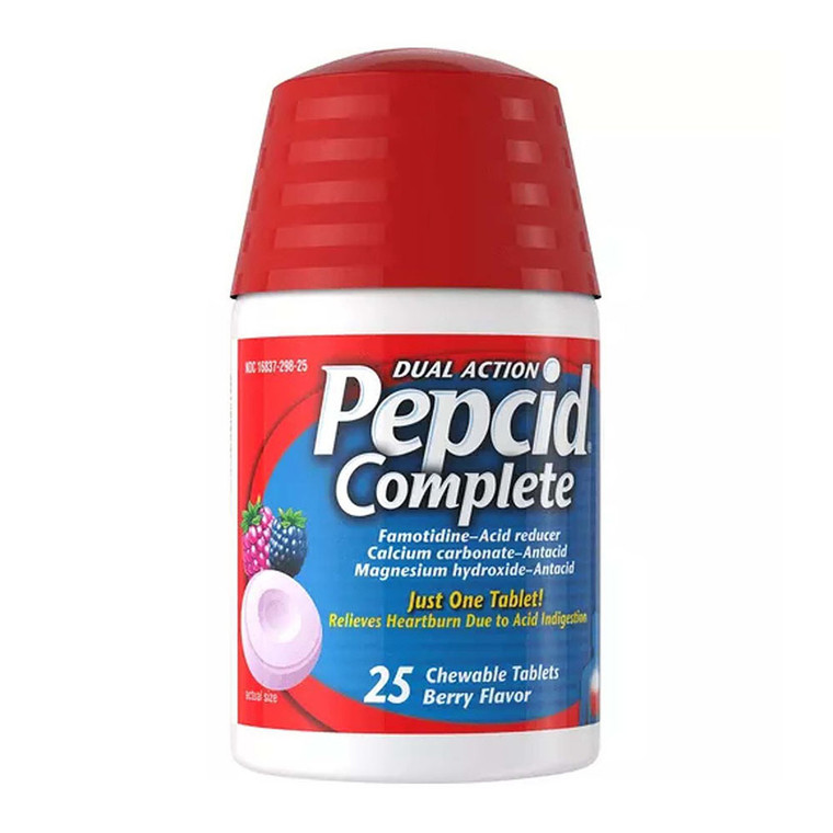 Pepcid Complete Acid Reducer And Antacid Chewable Tablets For Heartburn Relief, Berry Flavor, 25 Ea