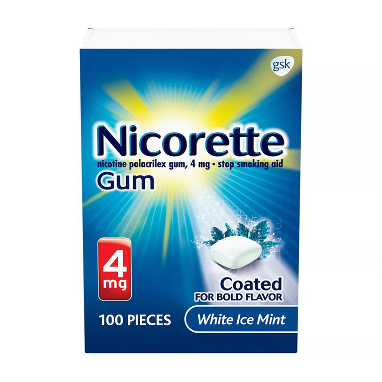 Nicorette Nicotine Stop Smoking Aid Gum 4 Mg, White Ice Mint, 100 Ea
