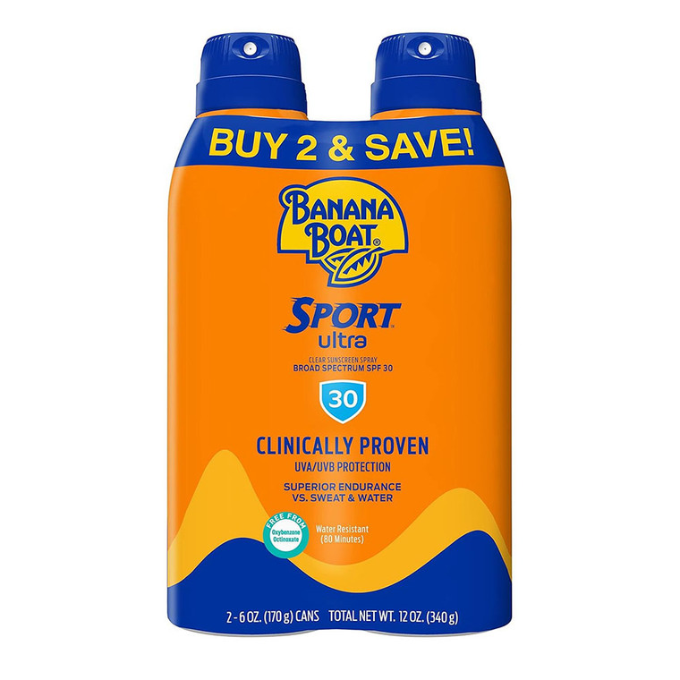 Banana Boat Sport Ultra Sunscreen Spray, SPF 30 Twin Pack, 12 Oz