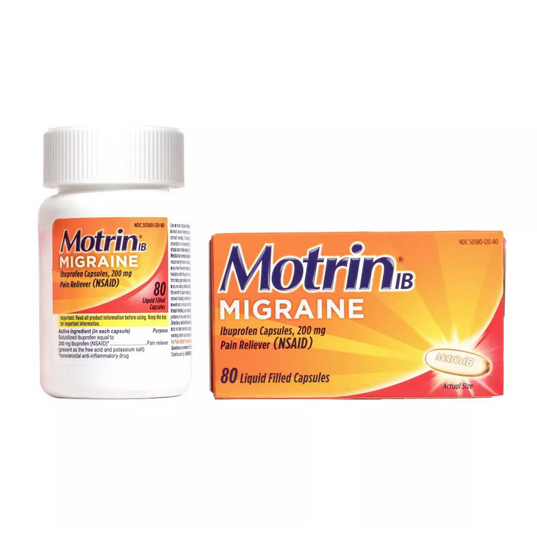 Motrin IB Migraine Ibuprofen 200 Mg Pain Reliever Capsules, 80 Ea