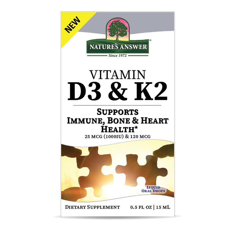 Natures Answer Vitamin D3 And K2 Liquid Extract Oral Drops Support Bone and Heart Health 0.5Oz (15ml)