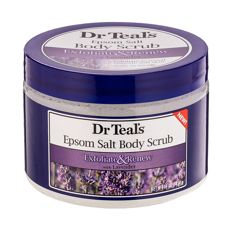 Dr Teals Pure Epsom Salt Body Scrub with Lavender, Exfoliate and Renew, 16 Oz