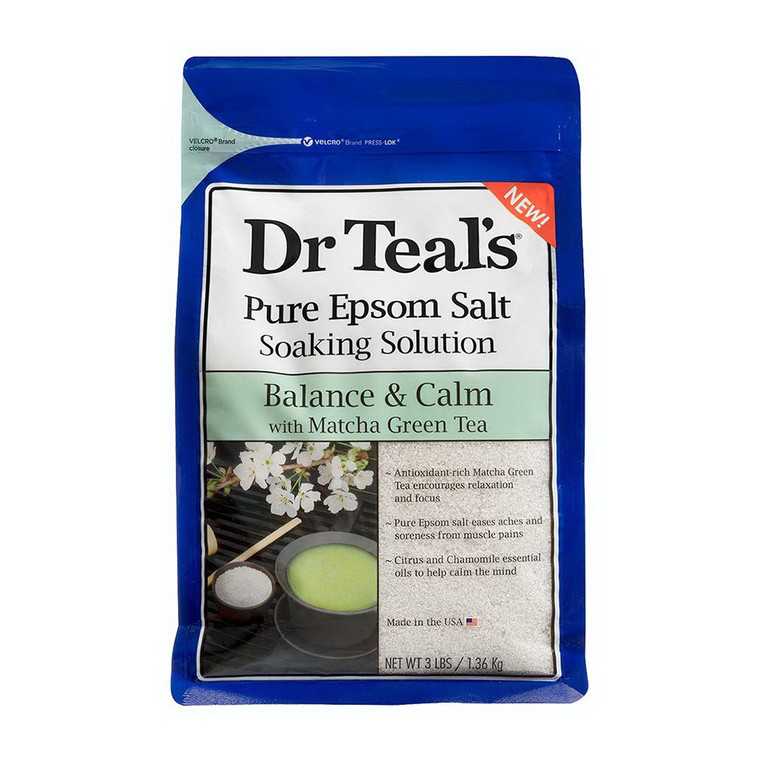 Dr Teals Pure Epsom Salt Soaking Solution with Matcha Green Tea, 3 Lb
