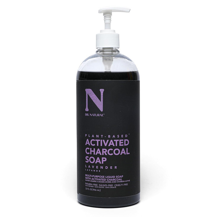Dr Natural Activated Charcoal Liquid Soap Lavender Reduce Acne Blackheads and Blemishes Removing Impurities Skin Pores 32Oz (946ml)