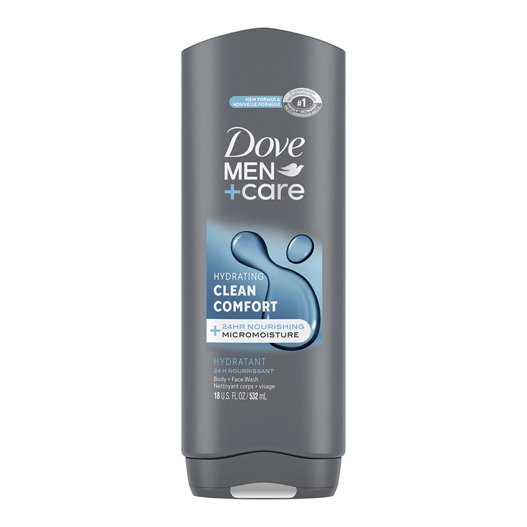 Dove Men Plus Care Hydrating Body and Face Wash, Clean Comfort, 18 Oz