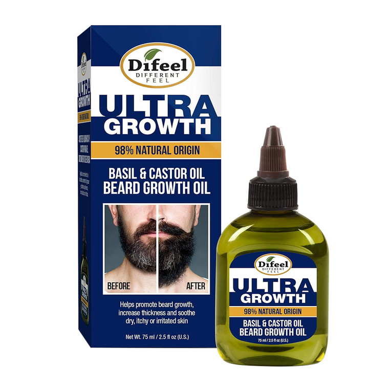 Difeel Mens Ultra Growth Natural Basil and Castor Oil Beard Growth Oil, 2.5 Oz