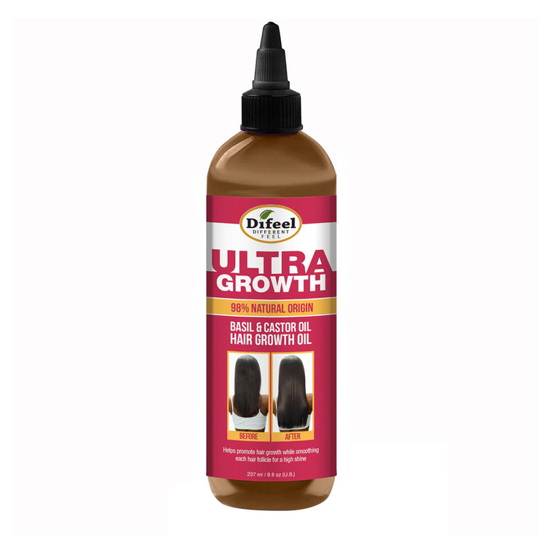 Difeel Ultra Growth Natural Basil and Castor Oil Hair Growth Oil, 8 Oz
