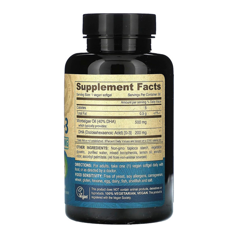 Deva Nutrition Non-Fish Vegan Omega-3 DHA Softgels Heart and Brain Health Formula 90Ea