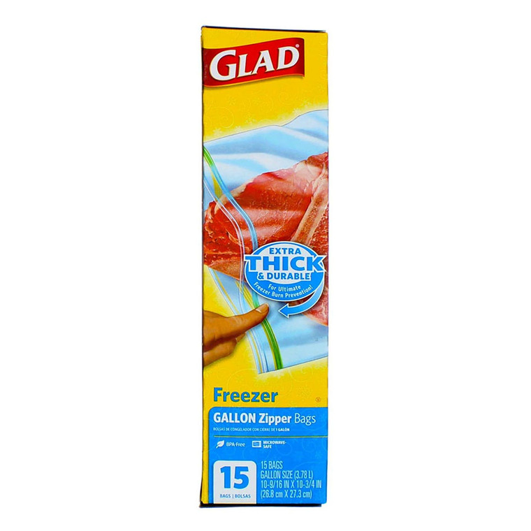 Glad Zipper Food Storage Freezer Bags Gallon, 15 Ea