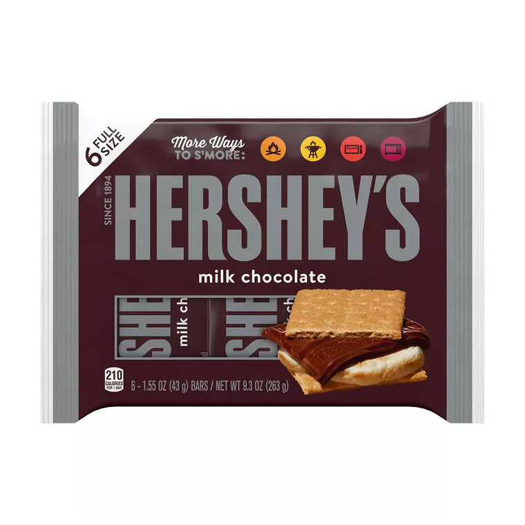 Hersheys Milk Chocolate Candy Bar, 6 Ea