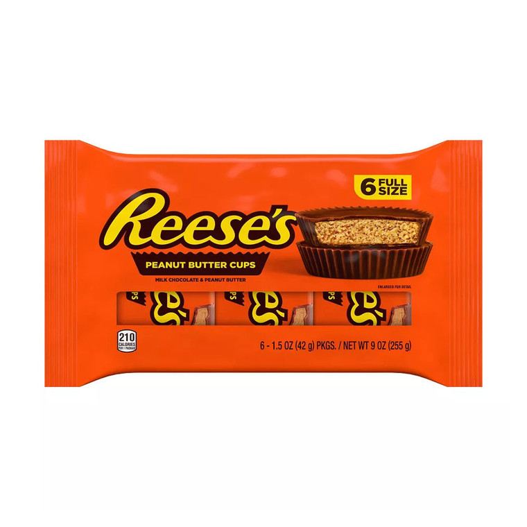 Hersheys Reeses Milk Chocolate Peanut Butter Cups Candy, 6 Ea