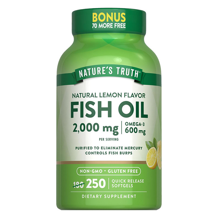 Natures Truth Fish Oil 2000mg Omega 3 Dietary Supplement Softgels Support Heart Health 250Ea