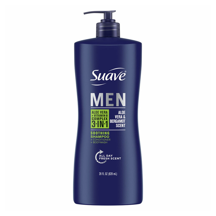 Suave Men 3 In 1 Shampoo Conditioner And Body Wash With Aloe Vera And Vitamin B7, 28 Oz