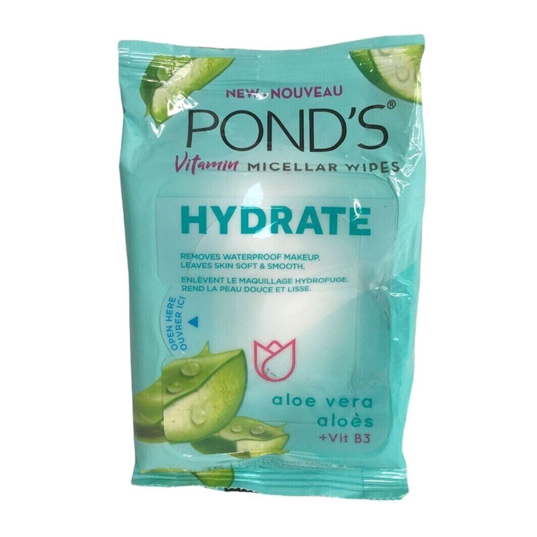 Ponds Hydrate Vitamin Micellar Facial Wipe, Aloe Vera, 15 Ea