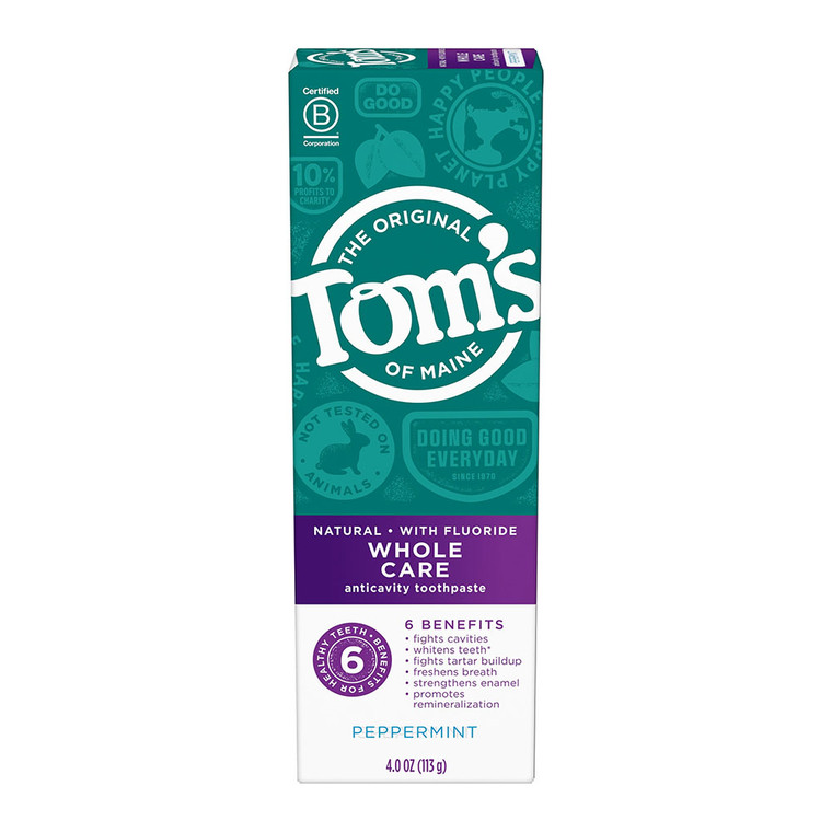 Toms of Maine Whole Care Natural Toothpaste, Peppermint, 4 Oz