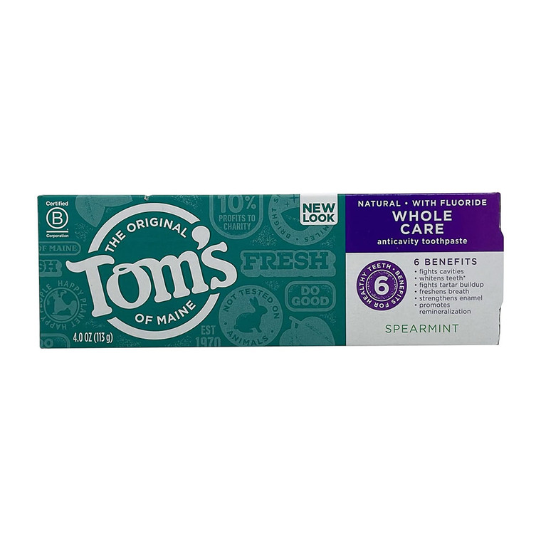 Toms of Maine Whole Care Natural Toothpaste, Spearmint, 4 Oz
