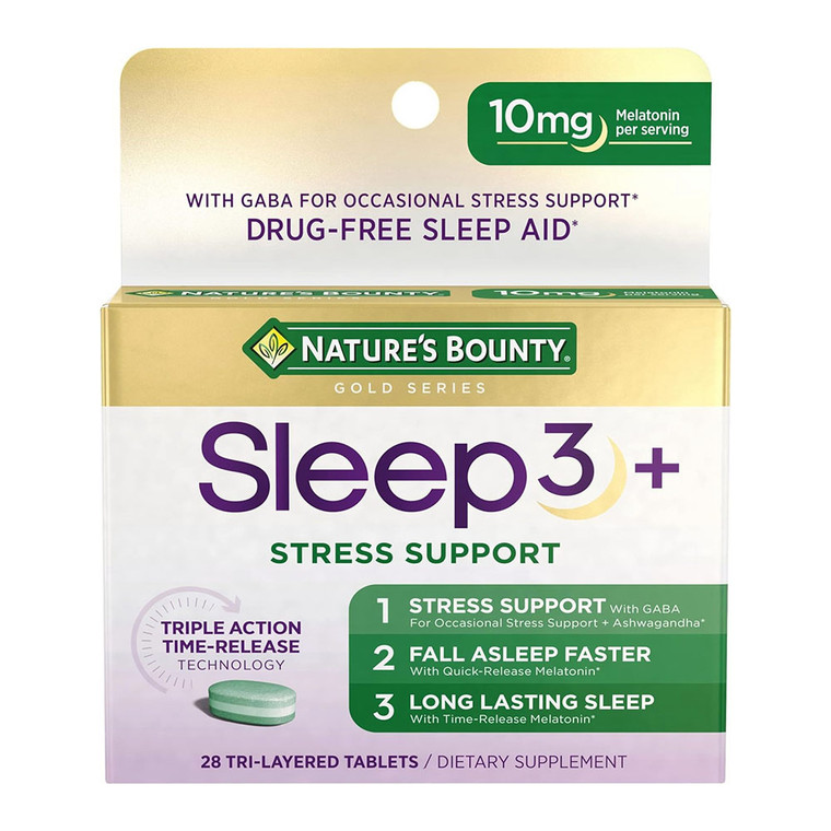 Natures Bounty Stress Support Melatonin Sleep 3 Maximum Strength Sleep Aid Supplement 10 Mg, 28 Ea