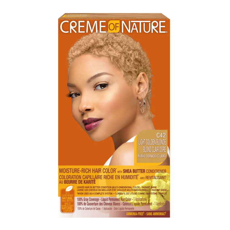 Creme of Nature Moisture Rich Hair Dye with Shea Butter Conditioner C42 Light Golden Blonde for Long Lasting Color 1Ea