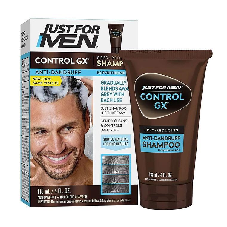 Just For Men Control GX Gradual Gray Reduction Anti-Dandruff Hair Shampoo, 4 Oz