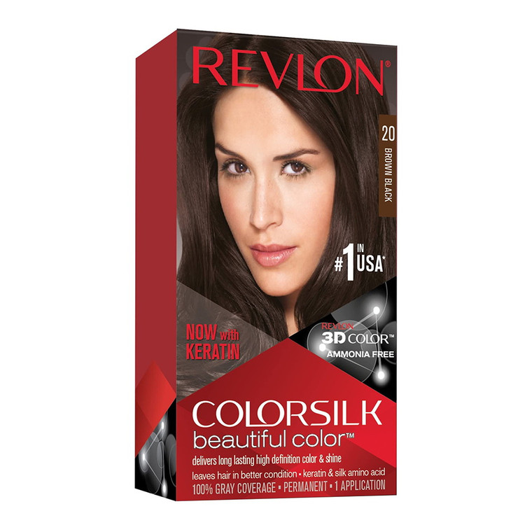 Revlon Colorsilk Beautiful Permanent Hair Color, 20 Brown Black, 1 Ea