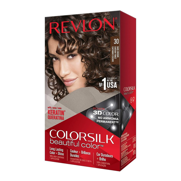 Revlon Colorsilk Beautiful Permanent Hair Color, 30 Dark Brown, 1 Ea