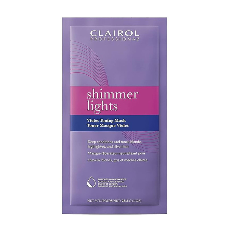 Clairol Professional Shimmer Lights Violet Toning Hair Mask Deep Conditioning and Restore Hair Softness 1Oz (28.3g), 6Ea