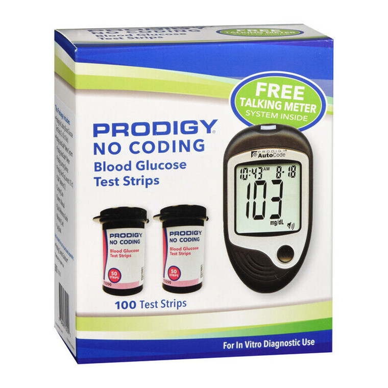 Prodigy No Coading Blood Glucose Test Strips With Meter, 1 Ea