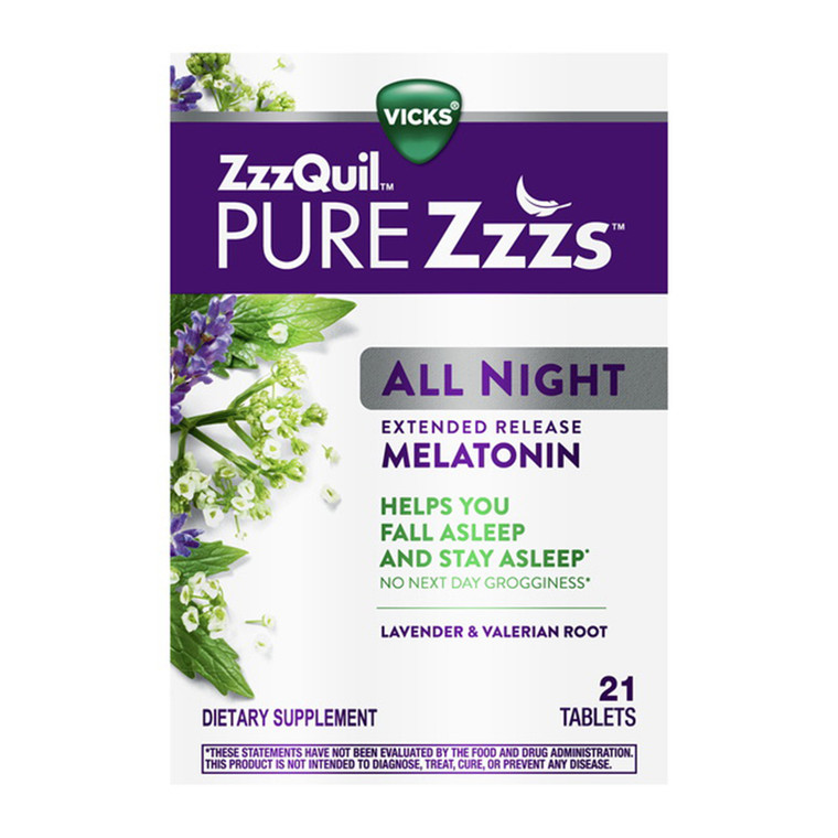 vicks Zzz Quil Pure Zzzs All Night Extended Release Melatonin Tablets, 21 Ea