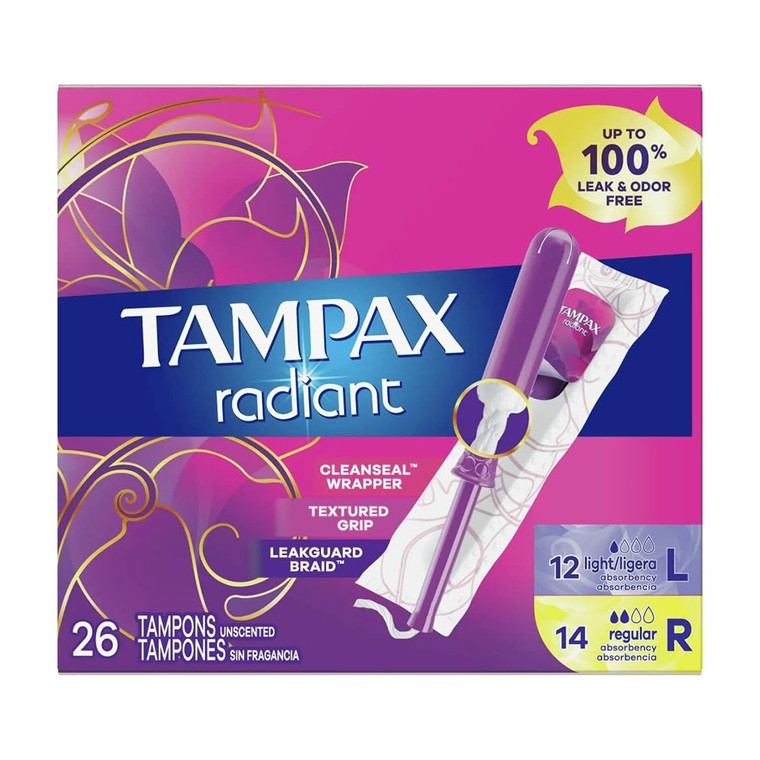 Tampax Radiant Tampons Light Absorbency Regular, Unscented, 26 Ea