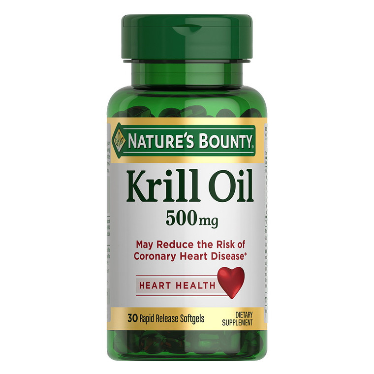 Natures Bounty Krill Oil 500 mg Softgels for Heart Health Support 30Ea