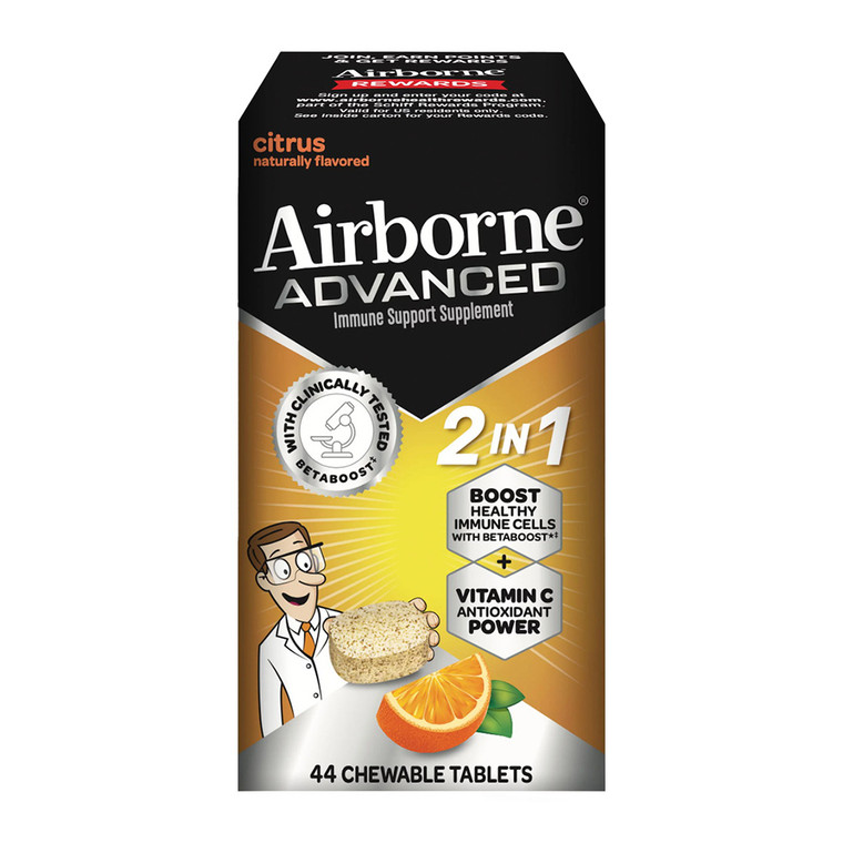Airborne Advanced 2 In 1 Chewable Tablets, Citrus, 44 Ea
