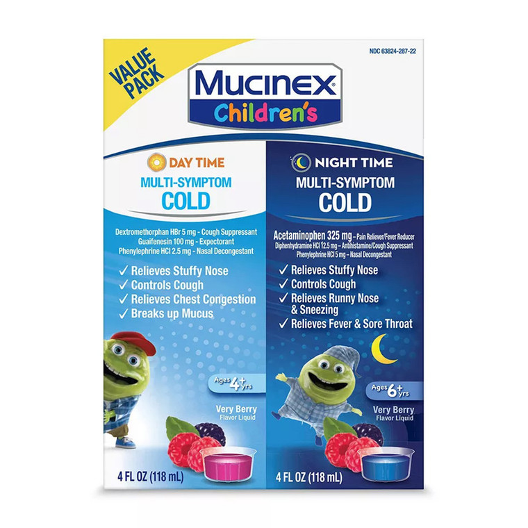 Mucinex Childrens Multi Sympton Cold Medicine Day And Night Liquid Pack Of 2, 4 Oz