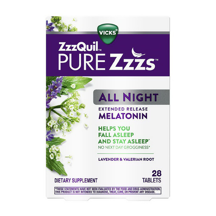 Vicks Zzz Quil Pure Zzzs All Night Extended Release Melatonin Sleep Aid Tablets, 28 Ea