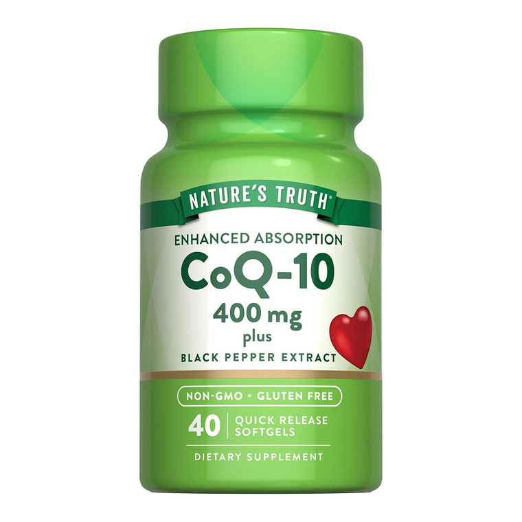 Natures Truth CoQ10 400mg Plus Black Pepper Extract Softgels Support Cardiovascular Health 40Ea