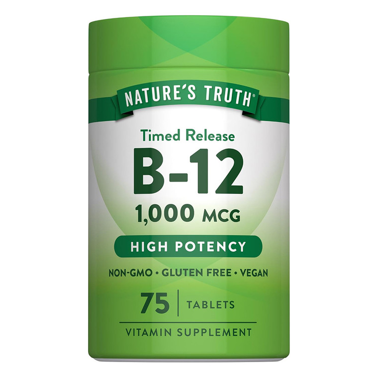 Natures Truth Vitamin B12 Time Released 1000mcg Vitamin Supplement Tablets Support Energy Metabolism 75Ea
