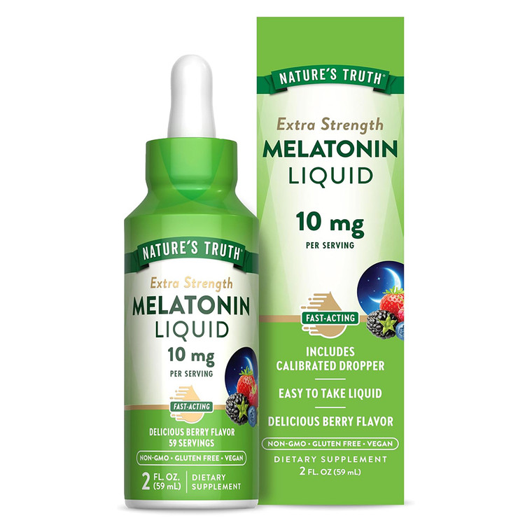 Natures Truth Extra Strength Maximum Melatonin Liquid 10mg Dietary Supplement Support Better Sleep 2Oz (59ml)