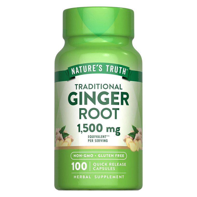 Natures Truth Ginger Root 1500mg Herbal Supplement Capsules Support Digestive Health 100Ea