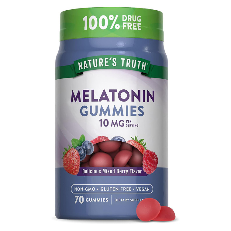 Natures Truth Melatonin 10mg Gummies Dietary Supplement Gummies Mixed Berry Flavor 70Ea