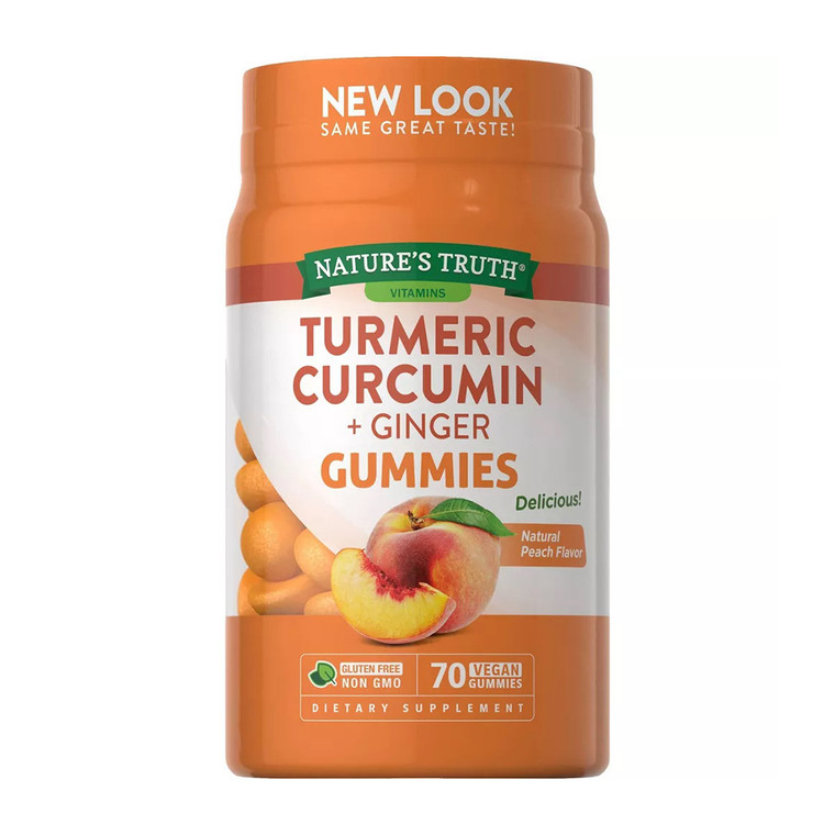 Natures Truth Vegan Turmeric Curcumin Gummies, Ginger And Peach Flavor, 70 Ea
