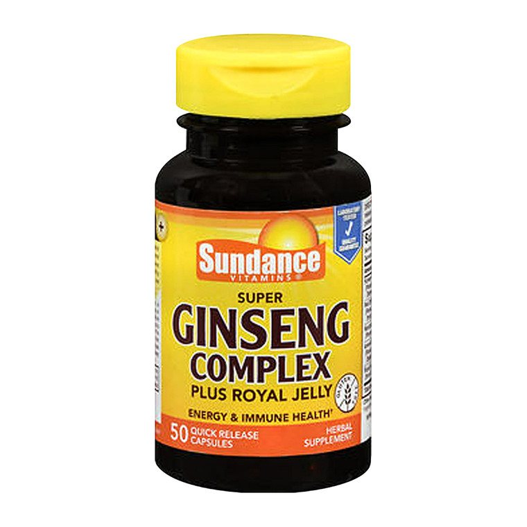 Sundance Vitamins Super Ginseng Complex Plus Royal Jelly Quick Release Capsules, 50 Ea