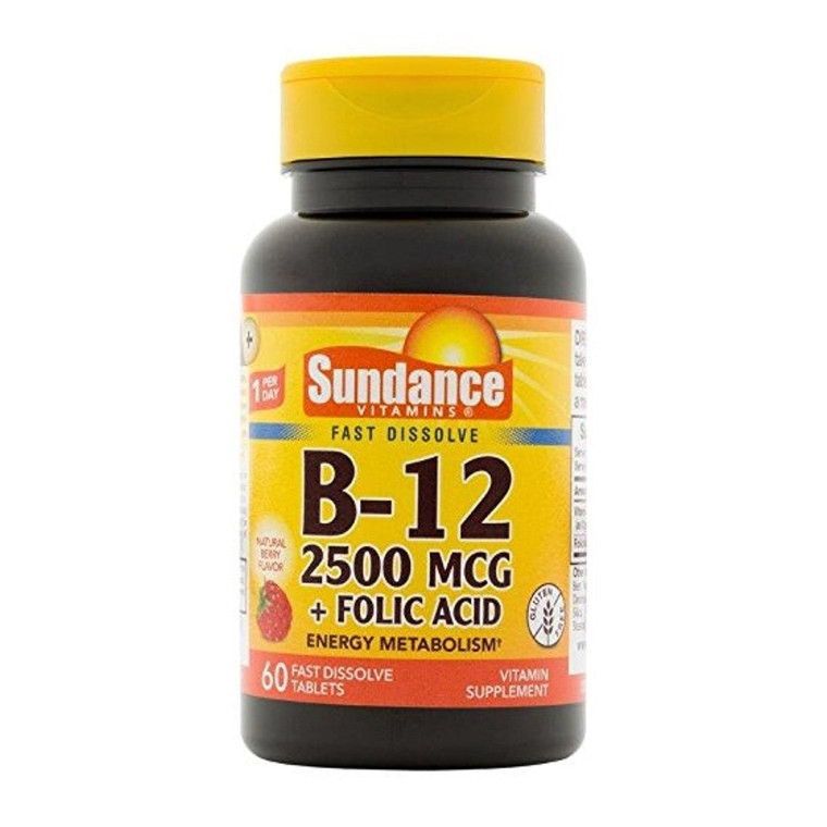 Sundance Vitamin B12 2500 Mcg Plus Folic Tablets, 60 Ea