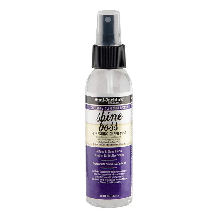 Aunt Jackies Grapeseed Style and Shine Recipes Shine Boss Refreshing Sheen Hair Mist, 4 Oz