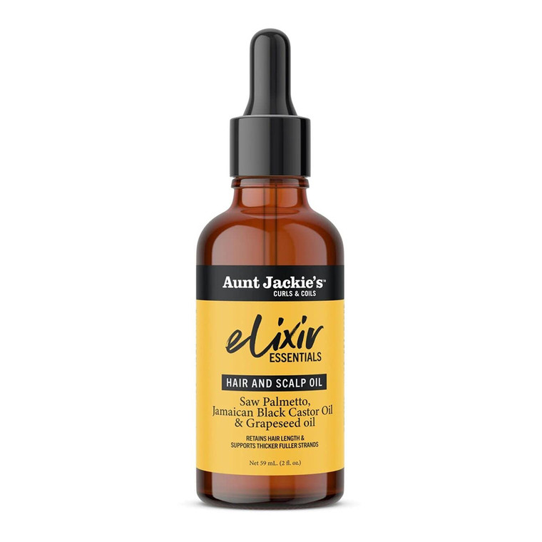 Aunt Jackies Elixir Essentials Hair and Scalp Oil with Saw Palmetto, Jamaican Black Castor and Grapeseed Oil, 2 Oz